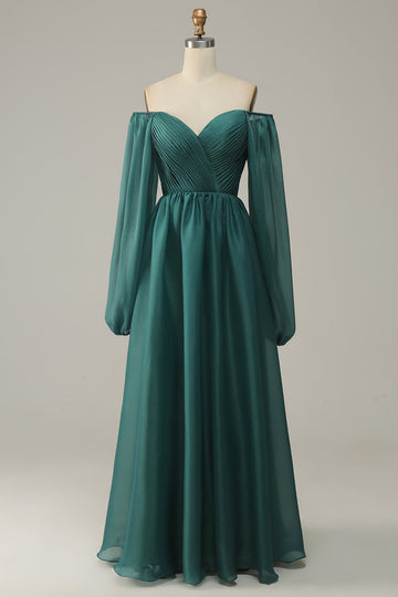 Off Shoulder Long Sleeves Ball Dress with Ruffles